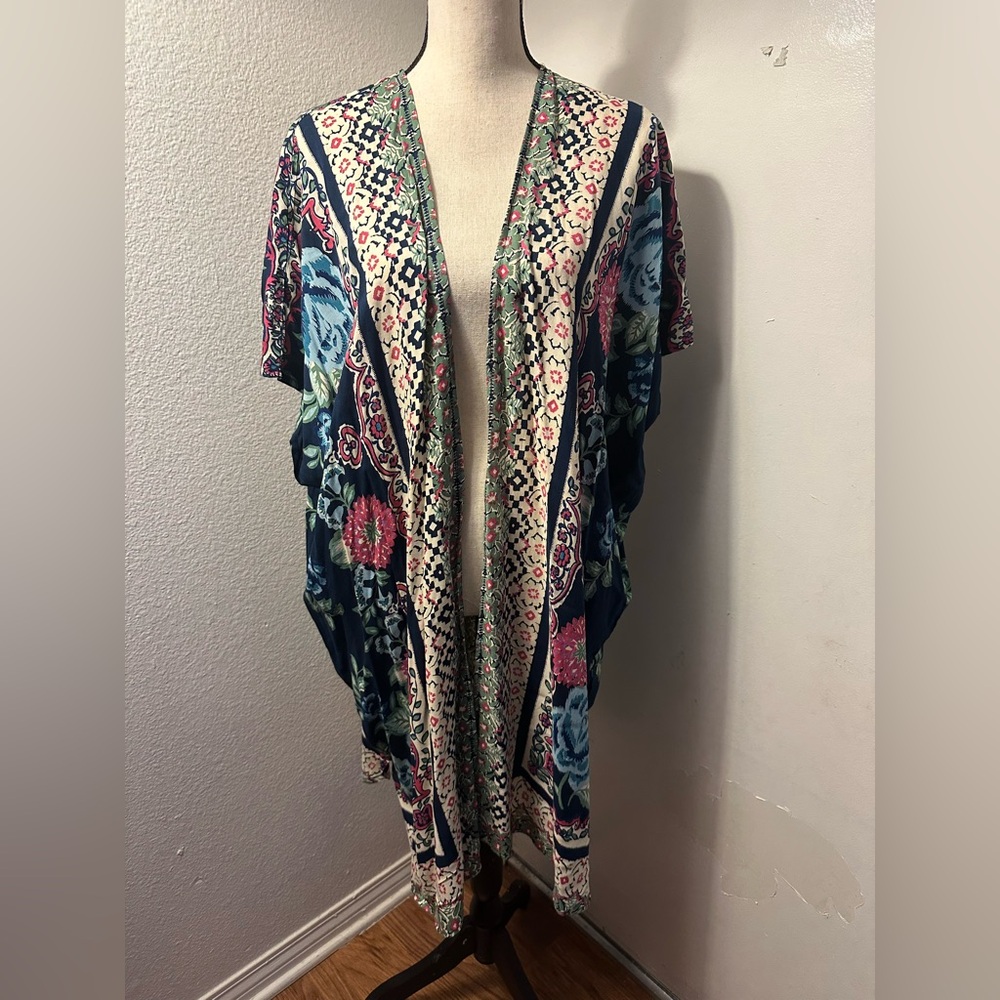 Angie Floral Kimono Top - Blue and Pink